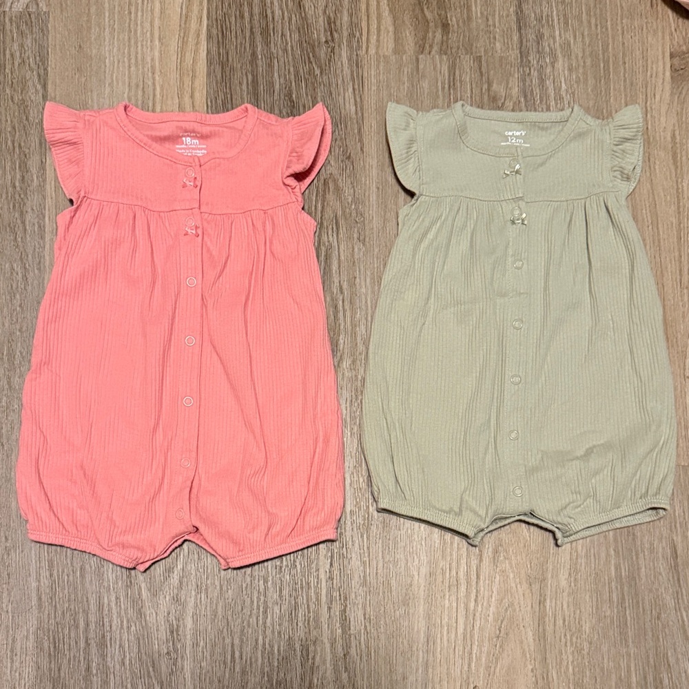 Carter's Coral and Sage Romper Set